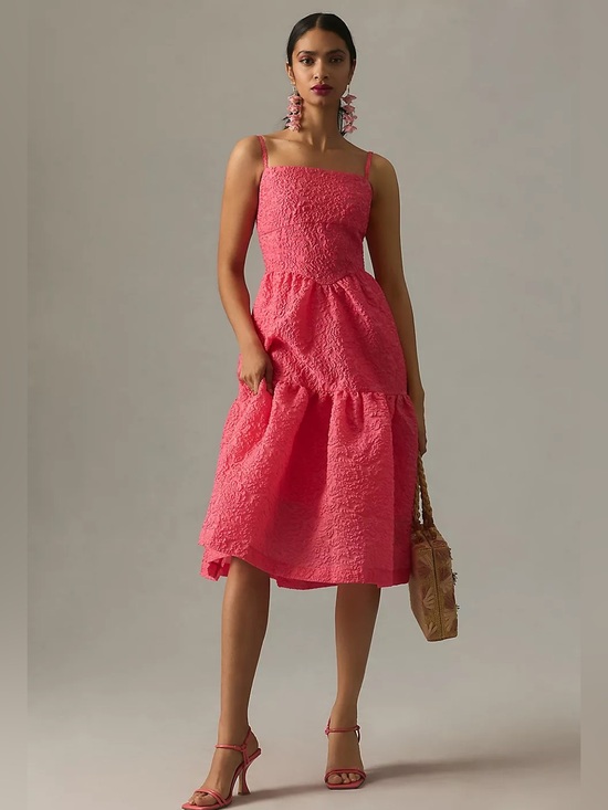 Hutch Dresses & Skirts - Anthropologie Hutch Pink Jacquard Tiered Corset Dress Size 8